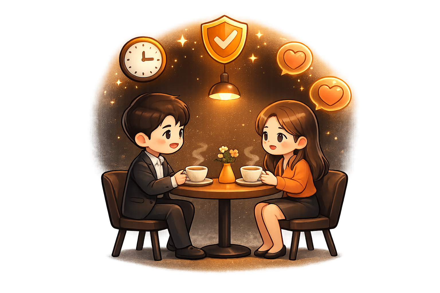 카페 60분 만남 단계 일러스트